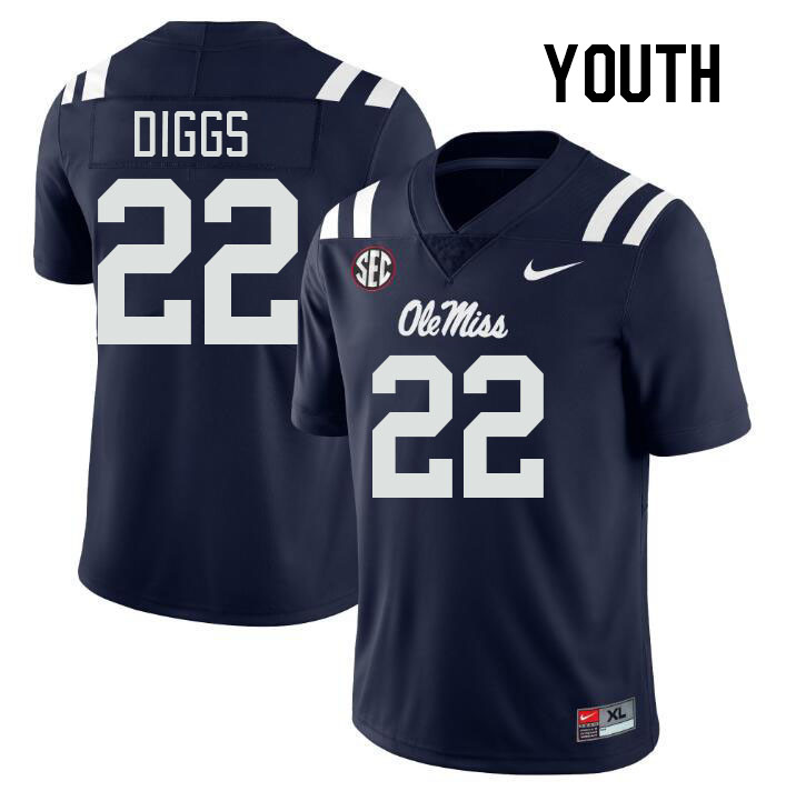 Youth #22 Logan Diggs Ole Miss Rebels College Football Jerseys Stitched-Navy